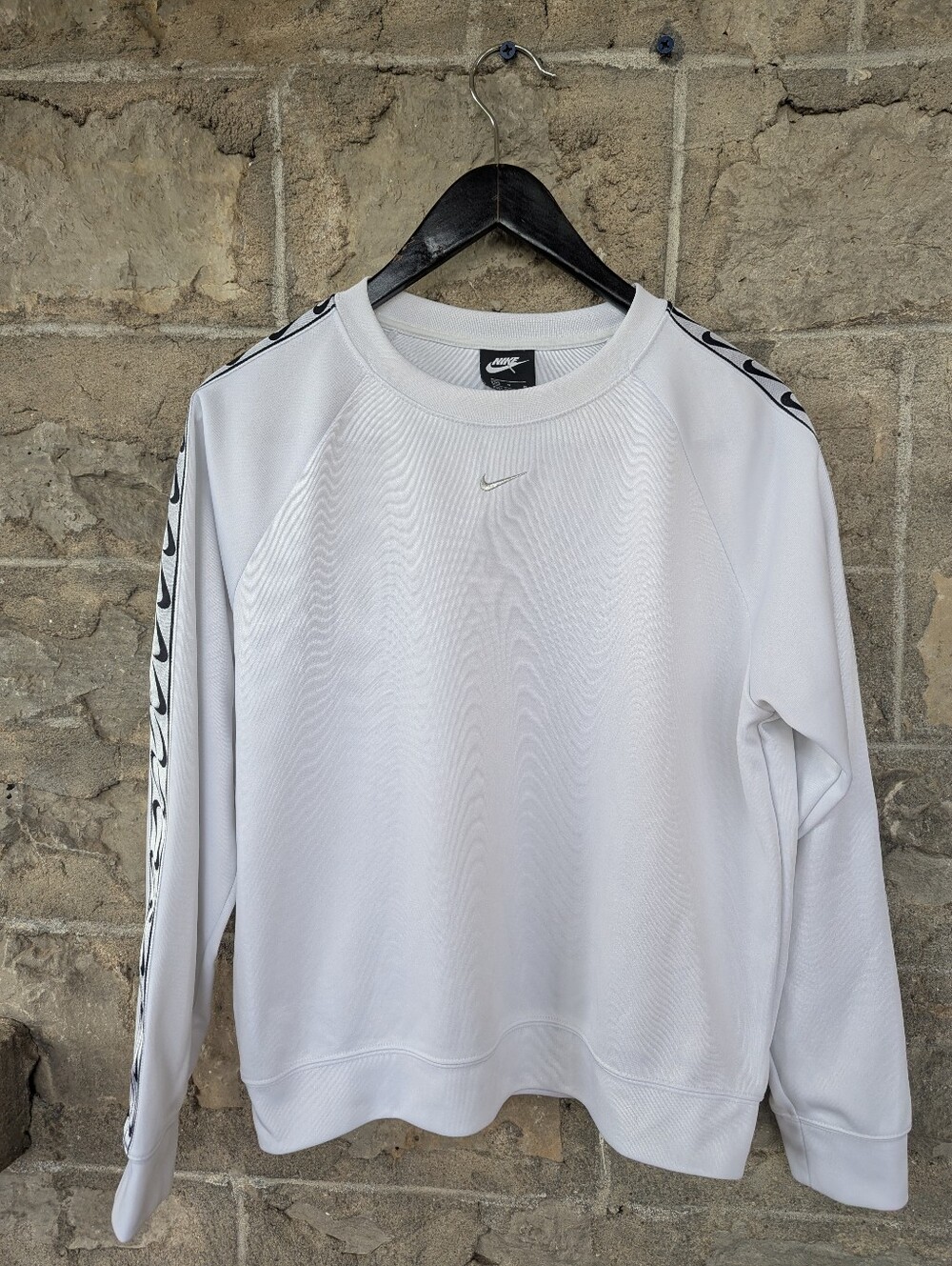 Nike White Crewneck Sweatshirt with Black Logo Tape